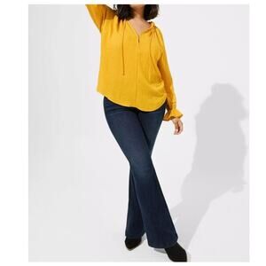 Torrid Long Sleeve Stripe Gauze Lace-Up Peasant Blouse Casual Top Yellow Size 2X